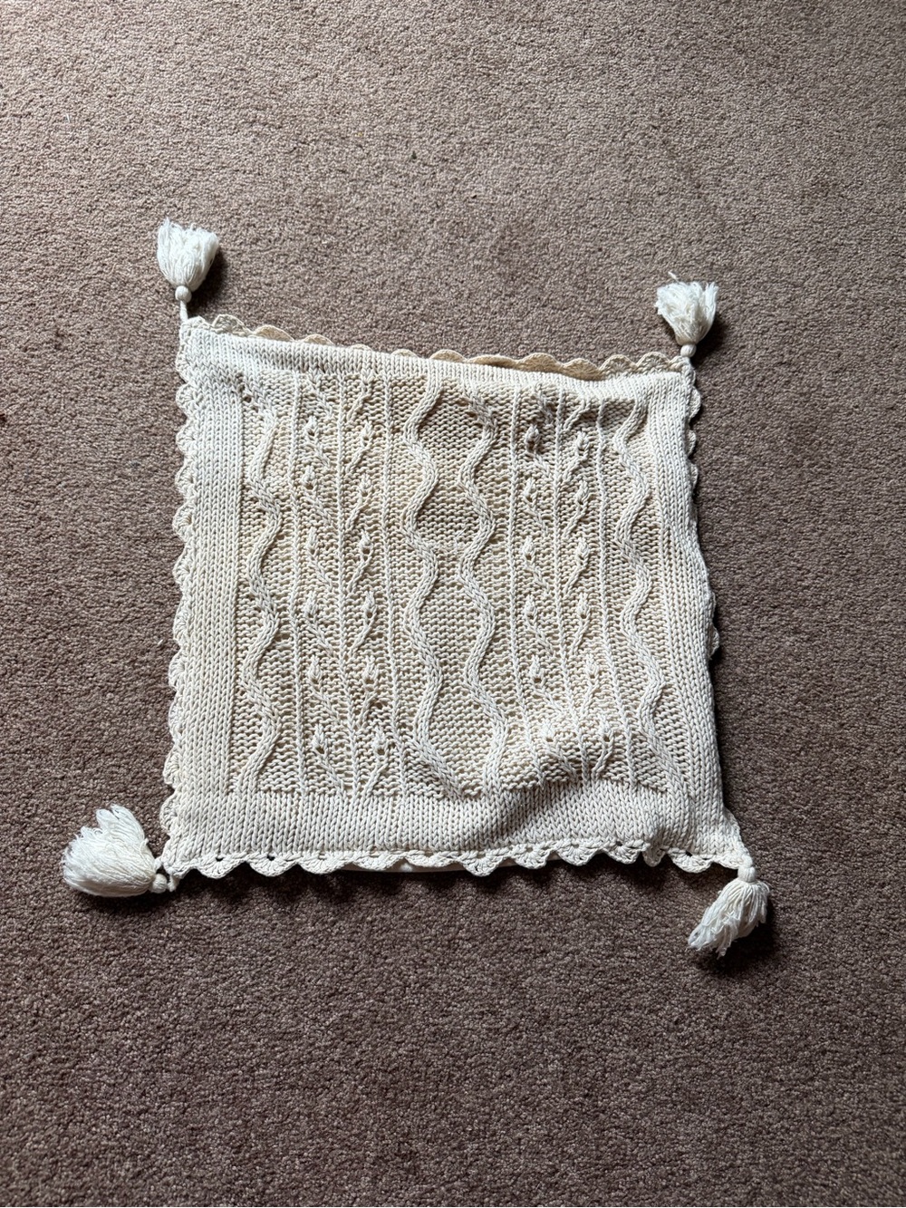Cream Knit Tassel Pillow Covers - Unbranded